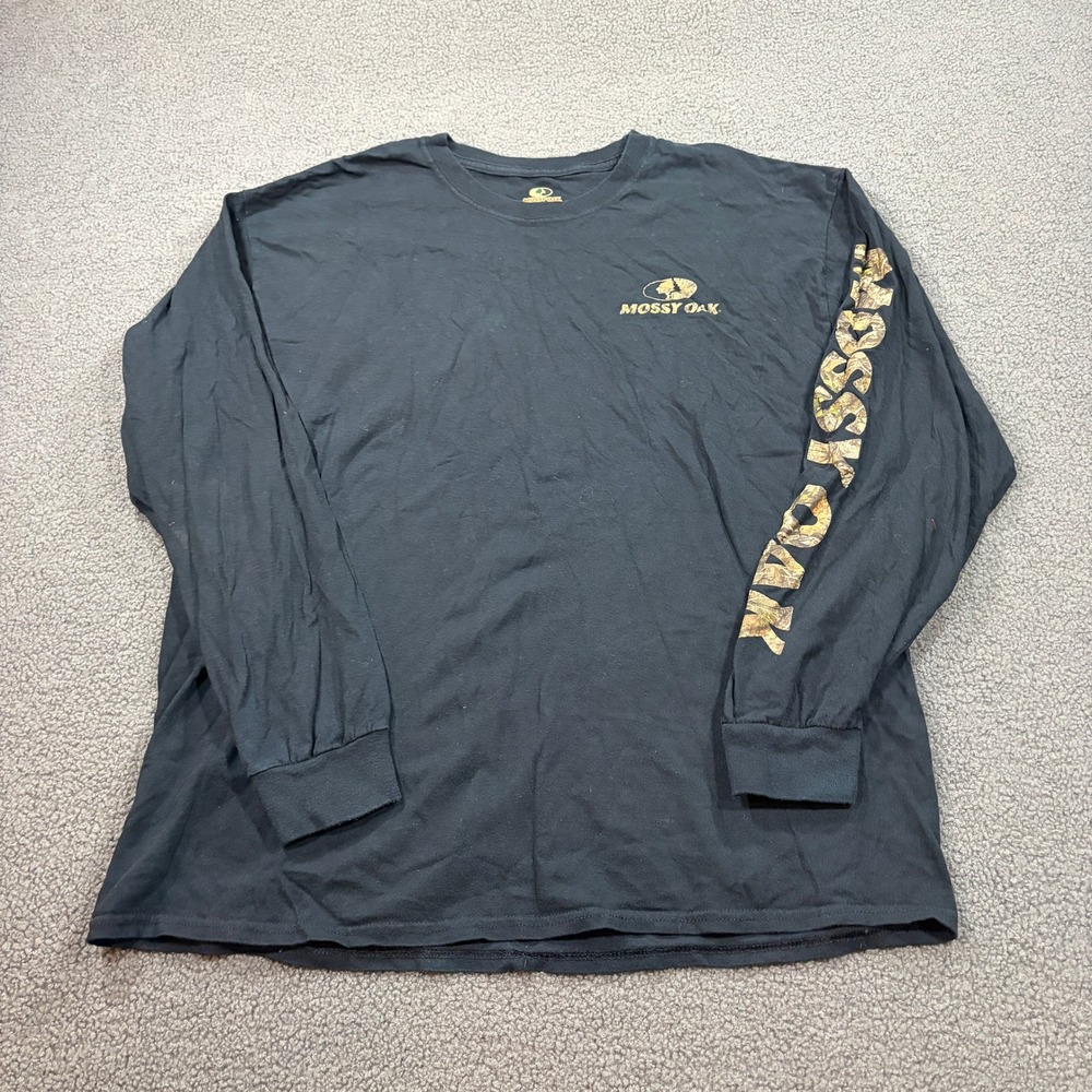 Mossy Oak T Shirt Mens XL Black Long Sleeve Graphic Camo Logo Outdoors 8001